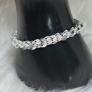 Sterling Silver Pave’ Texture Leaf Link Bracelet